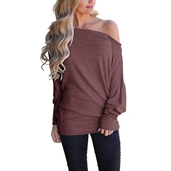 Womens Off Shoulder Long Sleeve Oversized Pullover Sweater Image 9