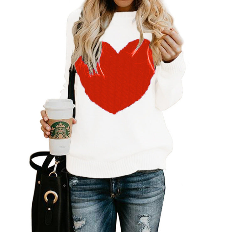 Womens Pullover Sweaters Long Sleeve Crewneck Cute Heart Knitted Sweaters Image 4