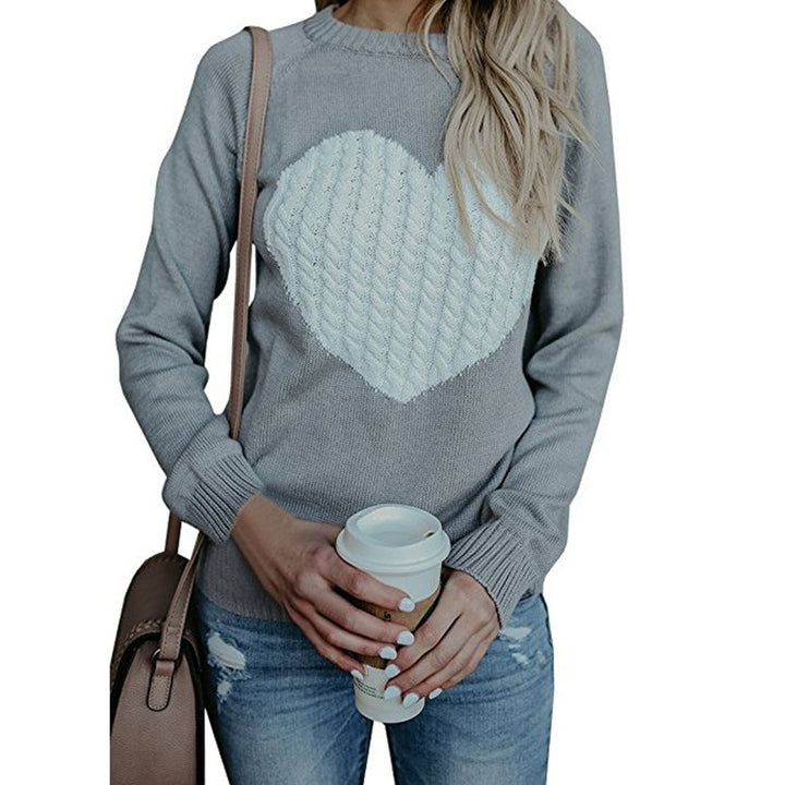 Womens Pullover Sweaters Long Sleeve Crewneck Cute Heart Knitted Sweaters Image 6