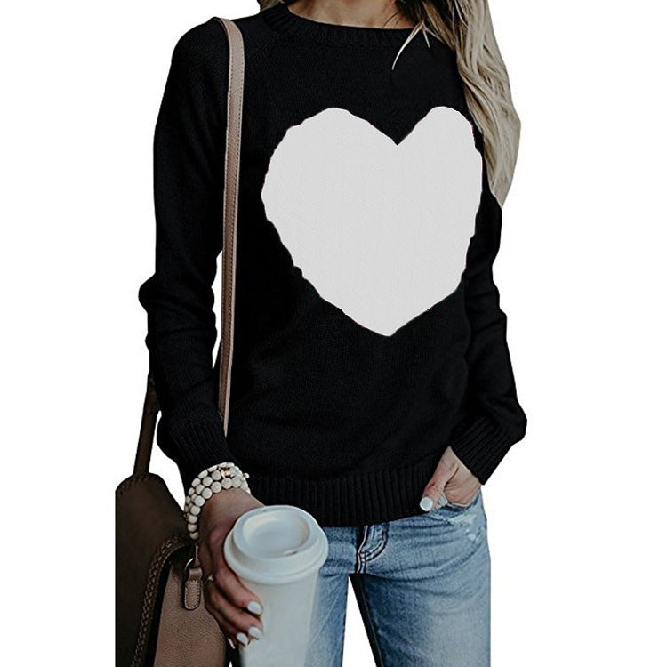 Womens Pullover Sweaters Long Sleeve Crewneck Cute Heart Knitted Sweaters Image 9