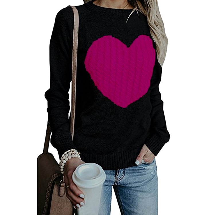 Womens Pullover Sweaters Long Sleeve Crewneck Cute Heart Knitted Sweaters Image 10