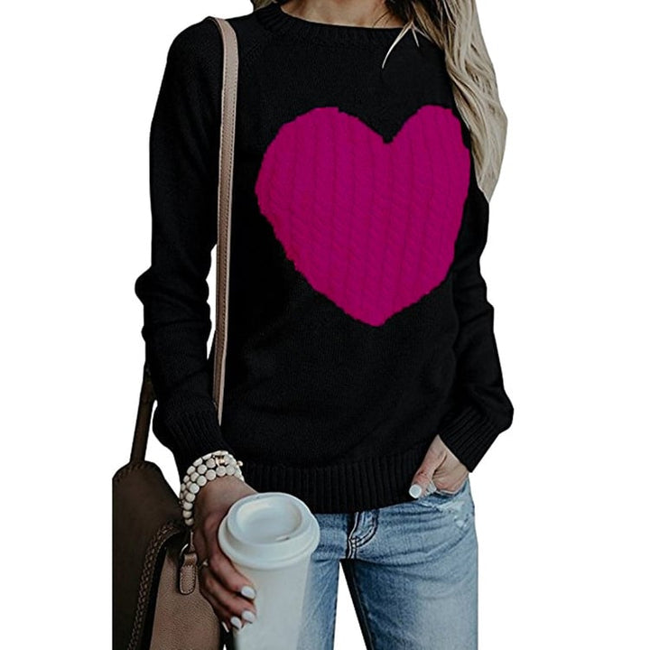 Womens Pullover Sweaters Long Sleeve Crewneck Cute Heart Knitted Sweaters Image 10