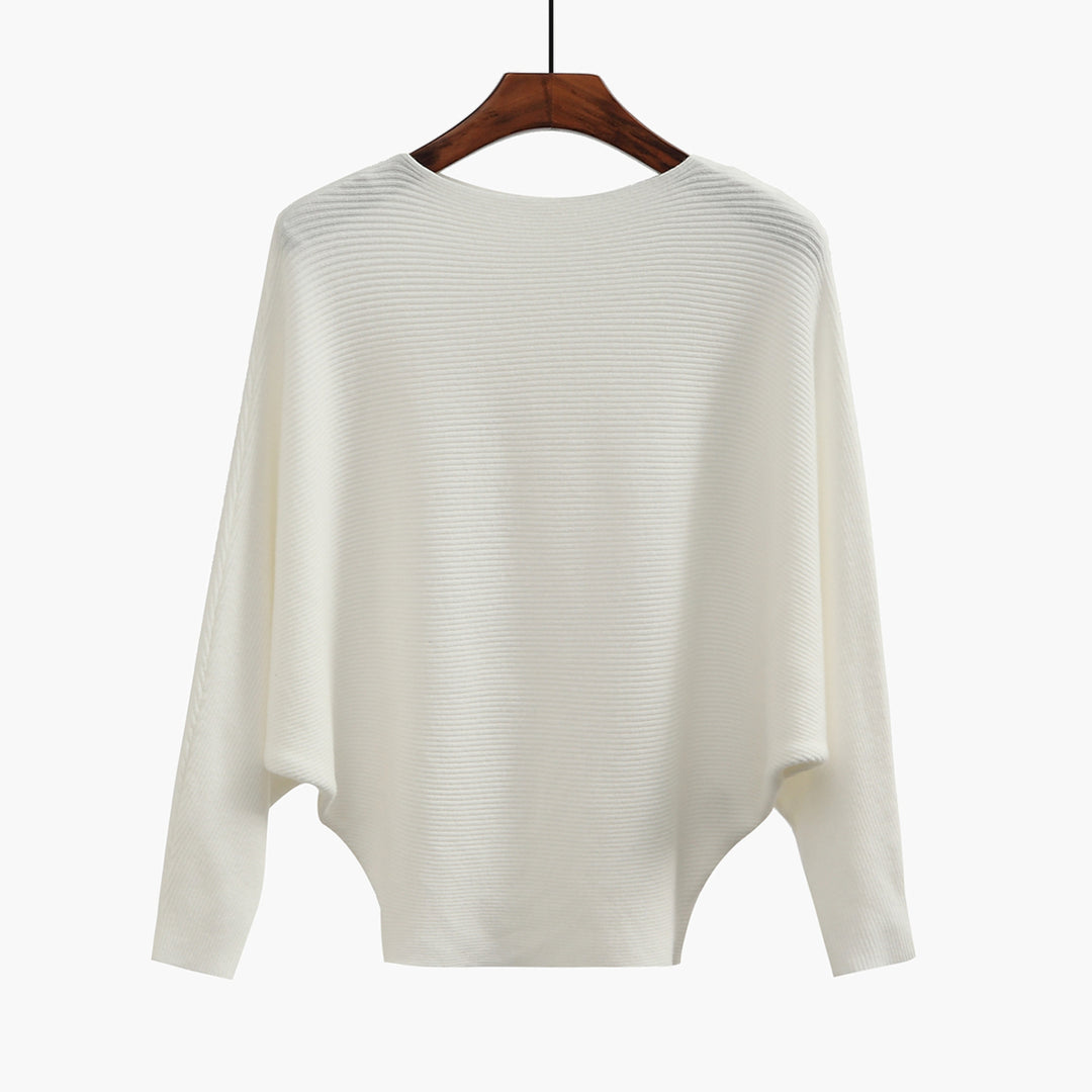 Boat Neck Batwing Sleeves Knitted Sweaters and Pullovers Tops for Women Image 2