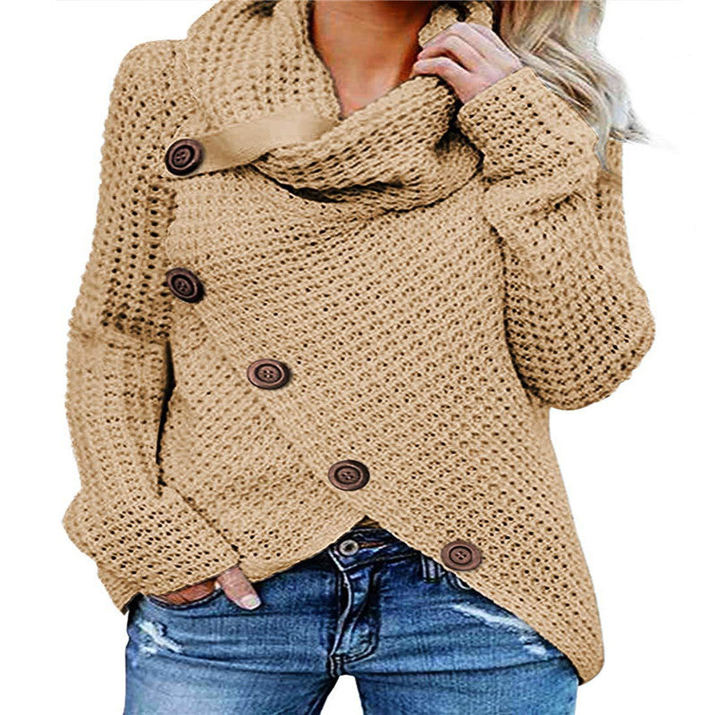 Womens Solid Color Chunky Button Pullover Sweater Image 1