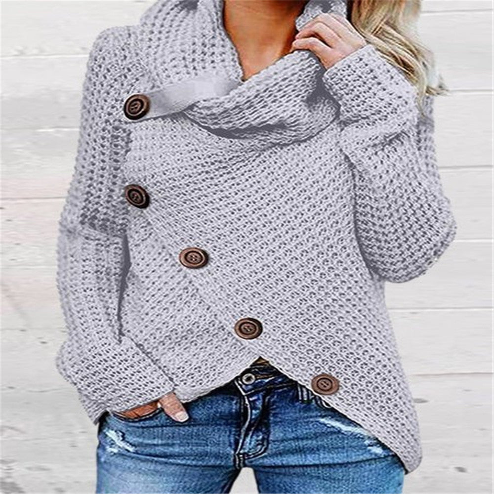 Womens Solid Color Chunky Button Pullover Sweater Image 2