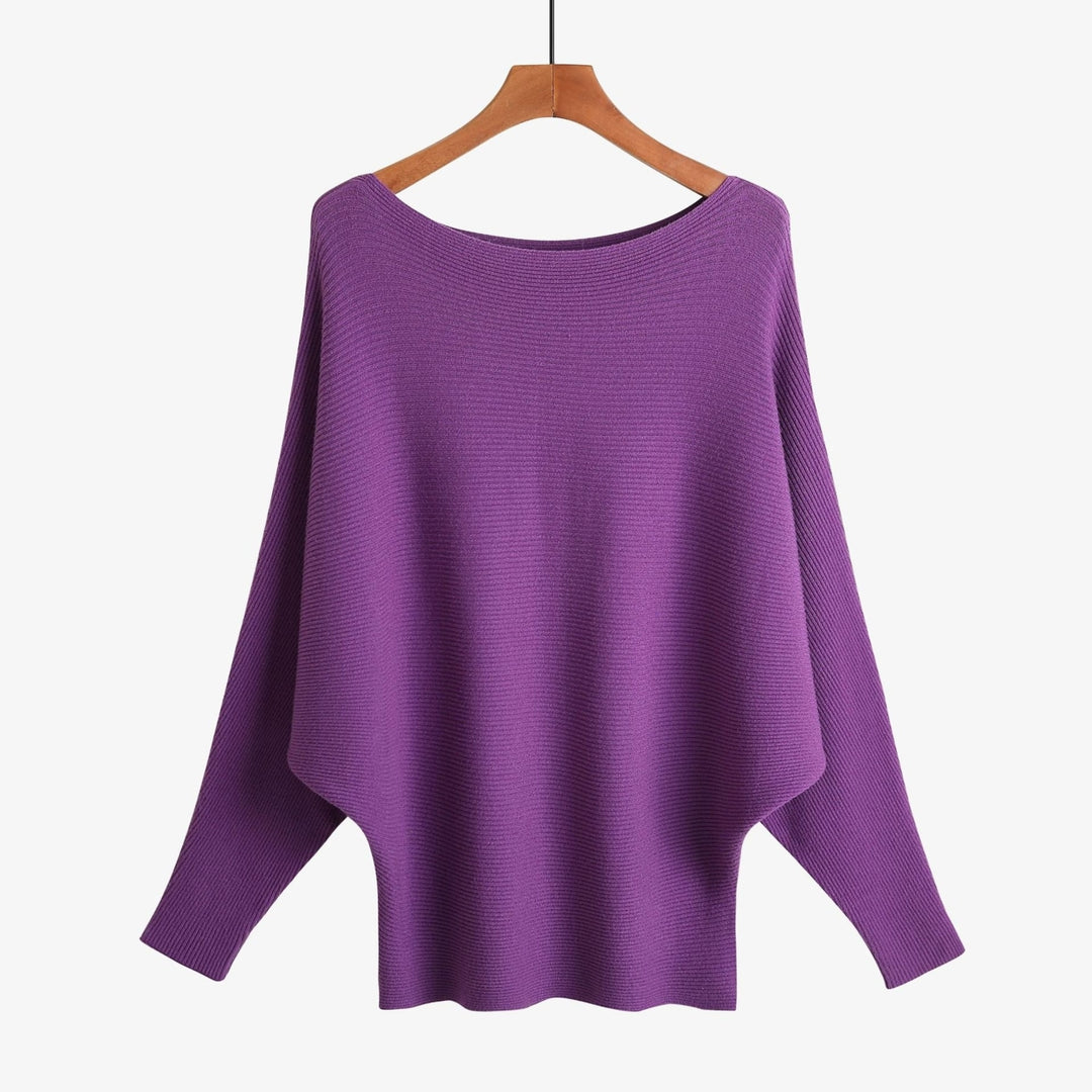 Boat Neck Batwing Sleeves Knitted Sweaters and Pullovers Tops for Women Image 4