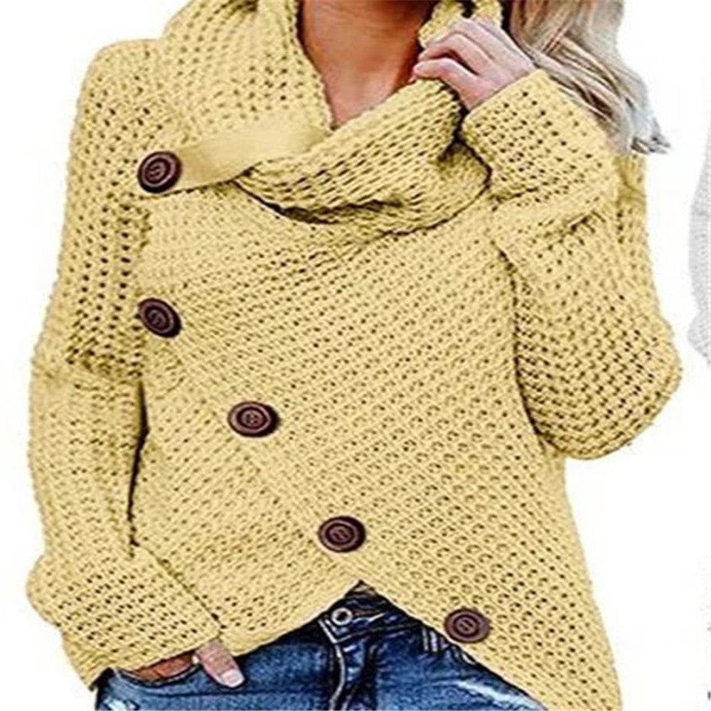 Womens Solid Color Chunky Button Pullover Sweater Image 4