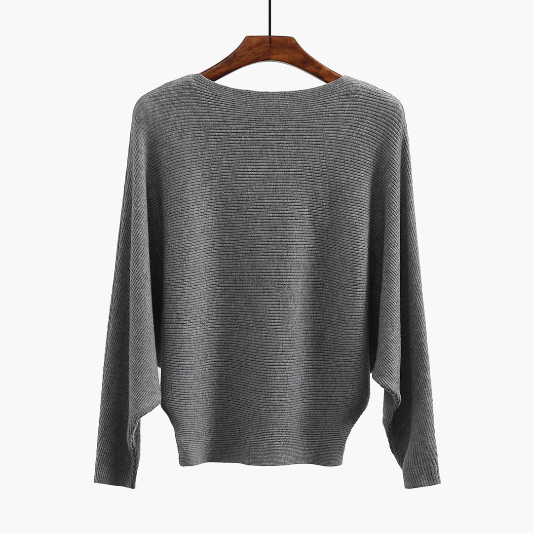 Boat Neck Batwing Sleeves Knitted Sweaters and Pullovers Tops for Women Image 6