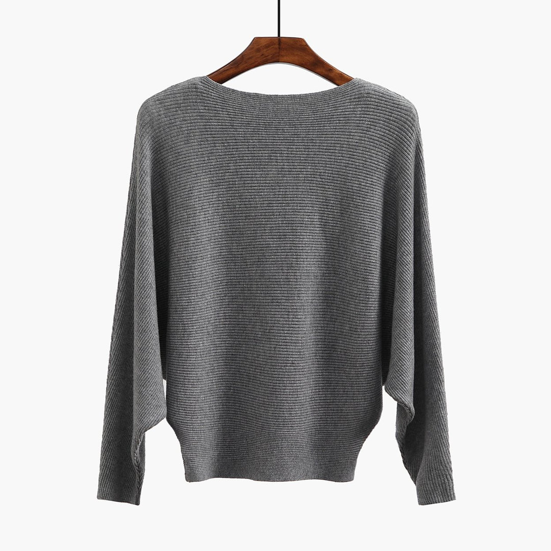 Boat Neck Batwing Sleeves Knitted Sweaters and Pullovers Tops for Women Image 1