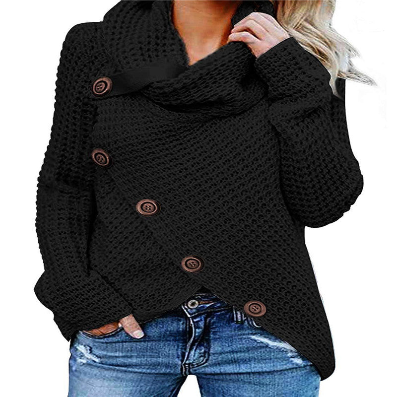 Womens Solid Color Chunky Button Pullover Sweater Image 4