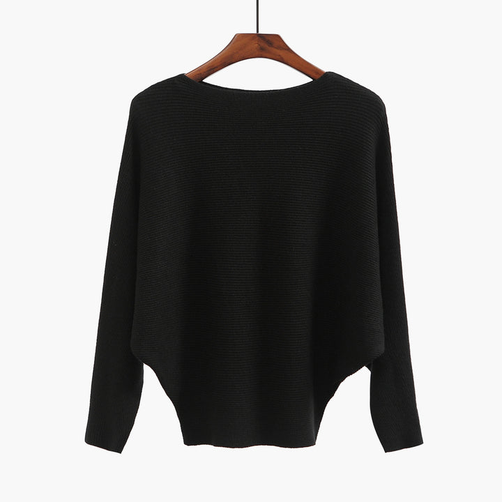 Boat Neck Batwing Sleeves Knitted Sweaters and Pullovers Tops for Women Image 7