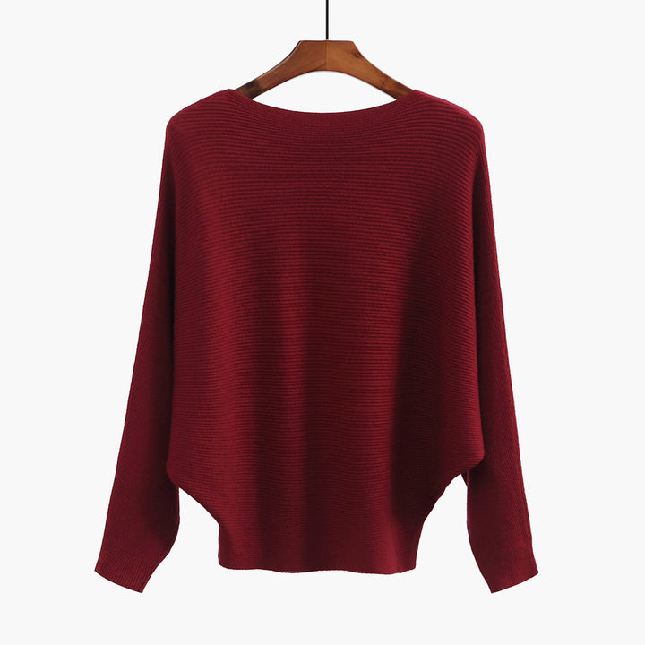 Boat Neck Batwing Sleeves Knitted Sweaters and Pullovers Tops for Women Image 8