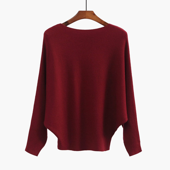 Boat Neck Batwing Sleeves Knitted Sweaters and Pullovers Tops for Women Image 1