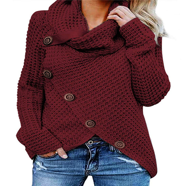 Womens Solid Color Chunky Button Pullover Sweater Image 7