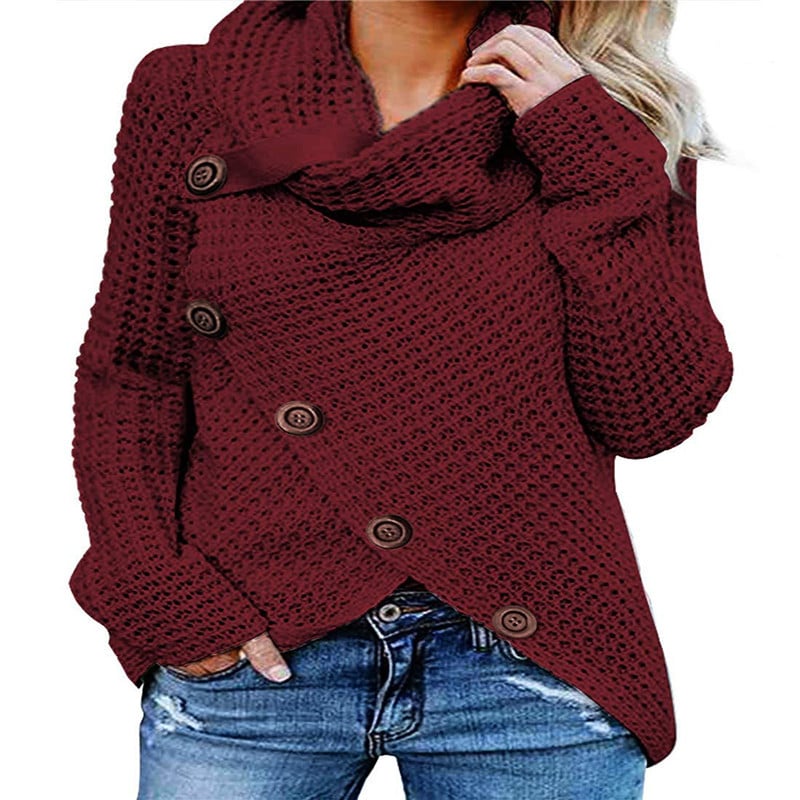 Womens Solid Color Chunky Button Pullover Sweater Image 1