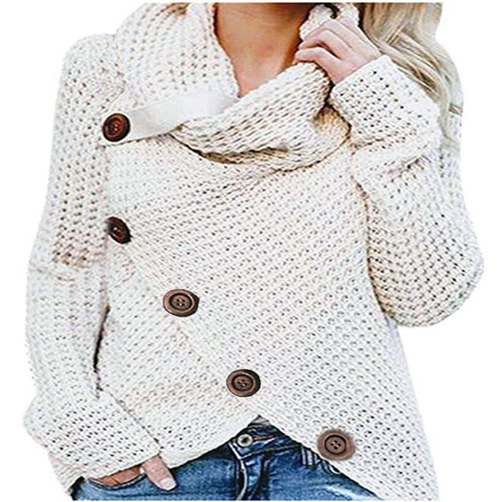 Womens Solid Color Chunky Button Pullover Sweater Image 8