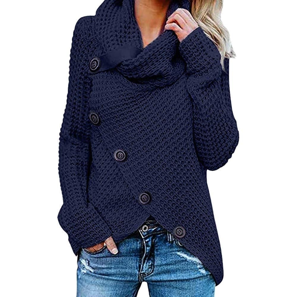 Womens Solid Color Chunky Button Pullover Sweater Image 9