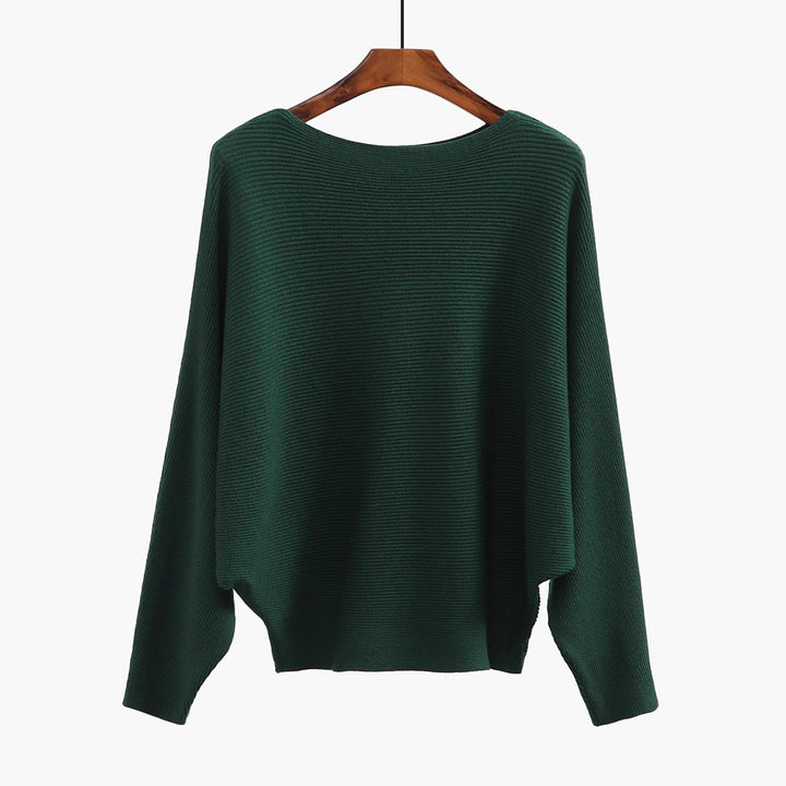 Boat Neck Batwing Sleeves Knitted Sweaters and Pullovers Tops for Women Image 9