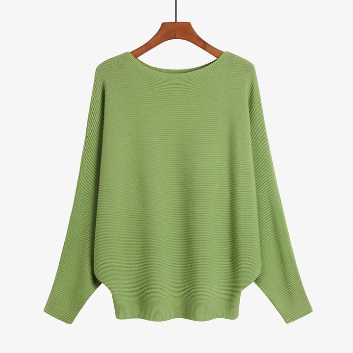 Boat Neck Batwing Sleeves Knitted Sweaters and Pullovers Tops for Women Image 11