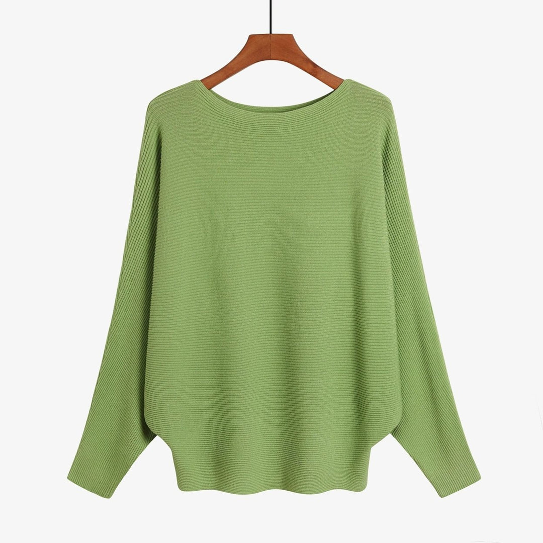 Boat Neck Batwing Sleeves Knitted Sweaters and Pullovers Tops for Women Image 1