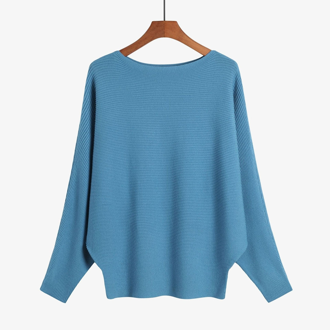 Boat Neck Batwing Sleeves Knitted Sweaters and Pullovers Tops for Women Image 12