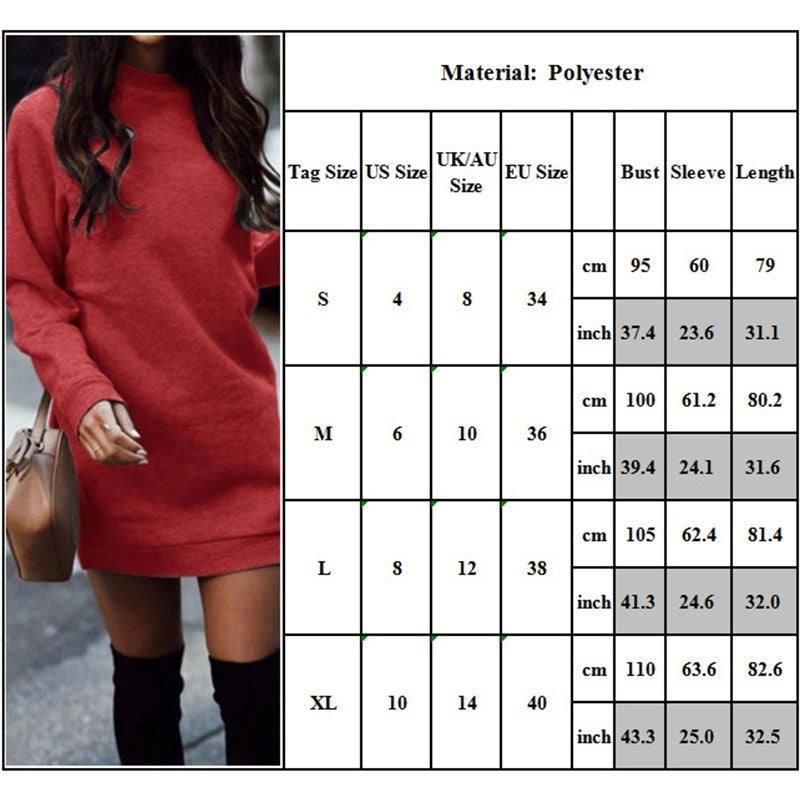 Womens Fleece Long Sweatshirt Dress Crewneck Pullover Image 4