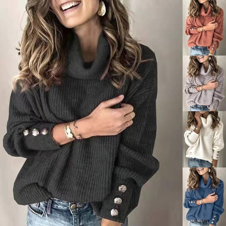 Womens Oversized Turtleneck Chunky Pullover Sweaters Cowl Image 1