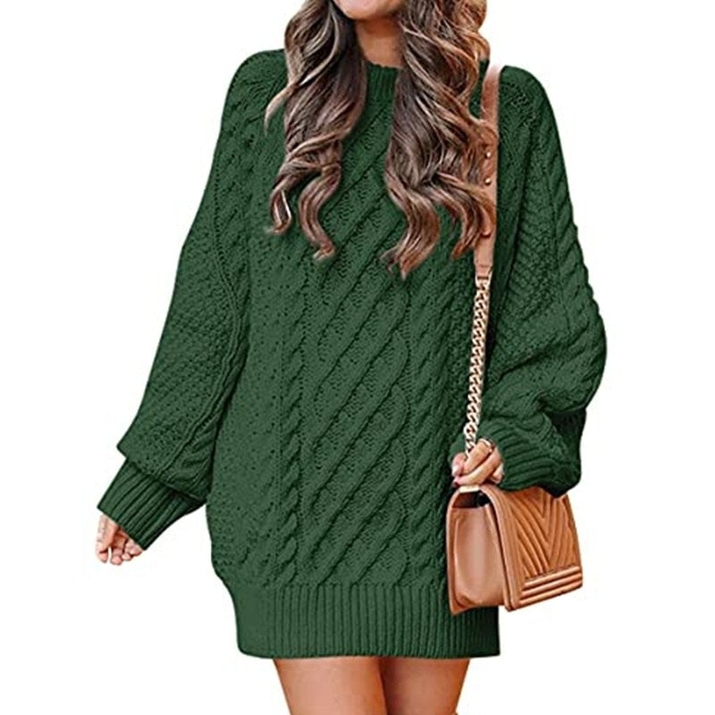 Women Crewneck Long Sleeve Oversized Cable Knit Chunky Pullover Image 6