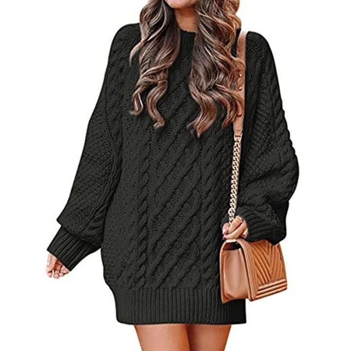 Women Crewneck Long Sleeve Oversized Cable Knit Chunky Pullover Image 7