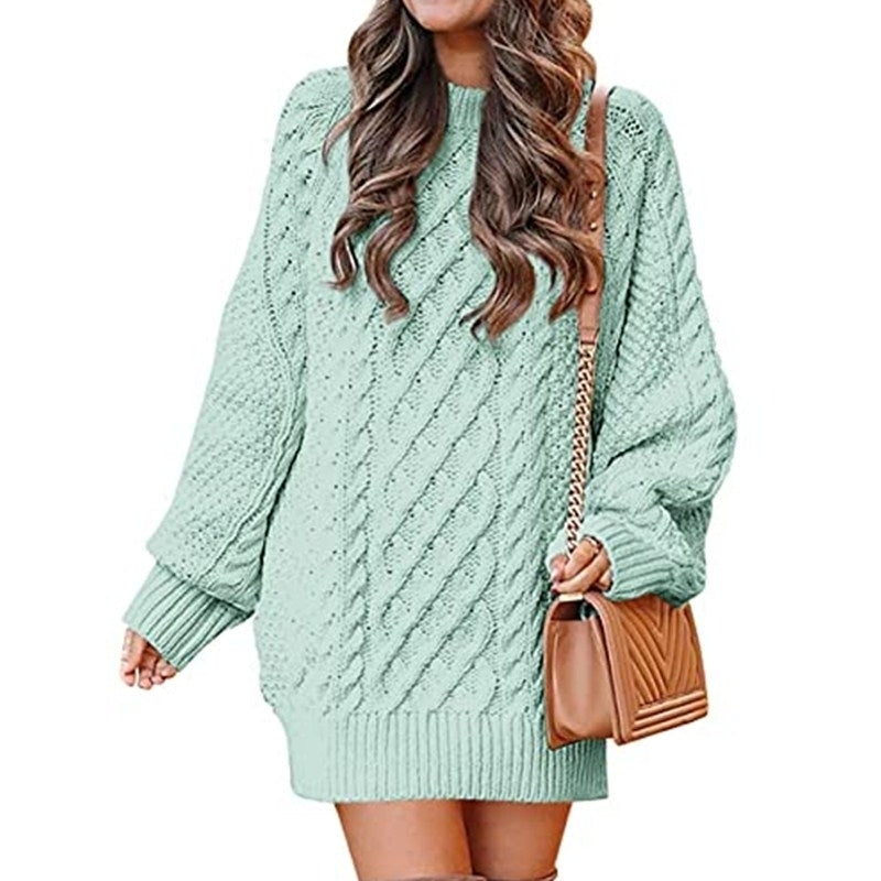 Women Crewneck Long Sleeve Oversized Cable Knit Chunky Pullover Image 8