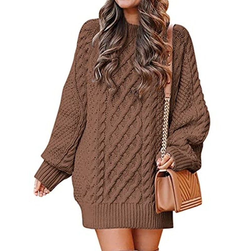 Women Crewneck Long Sleeve Oversized Cable Knit Chunky Pullover Image 9