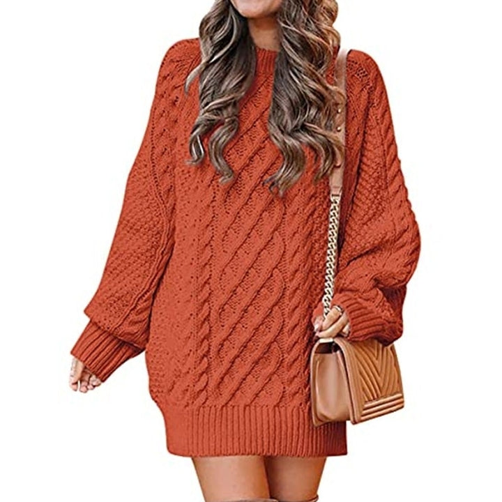 Women Crewneck Long Sleeve Oversized Cable Knit Chunky Pullover Image 10