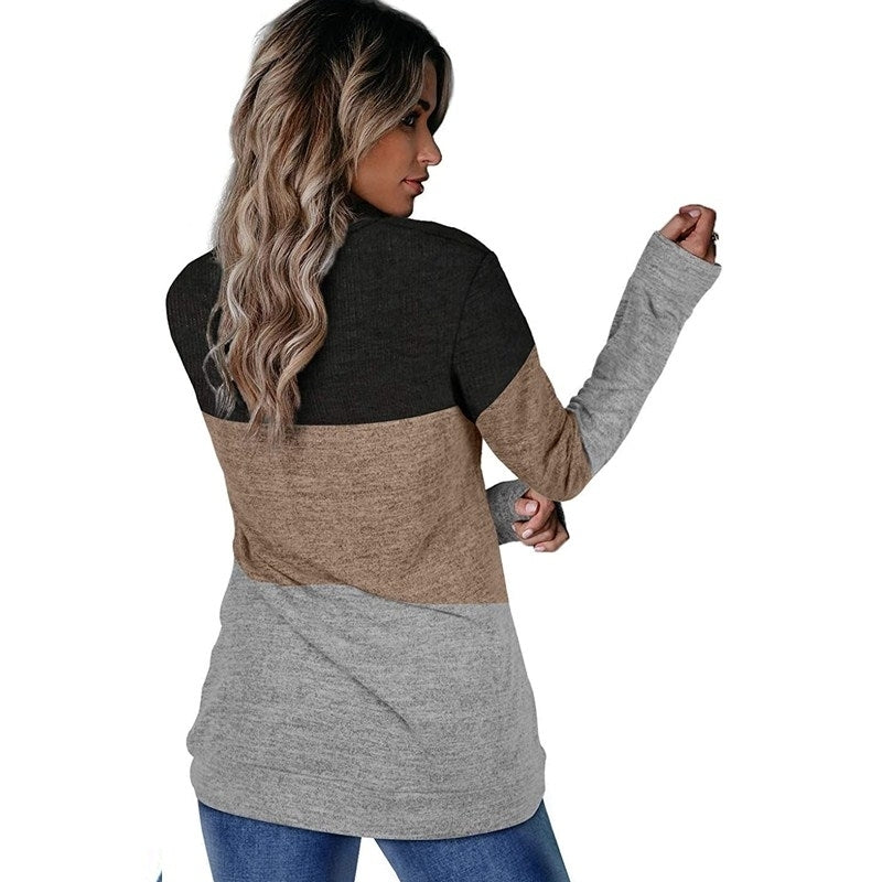 Womens Sweaters Long Sleeve Color Block Casual Round Neck Tunic Tops Image 4