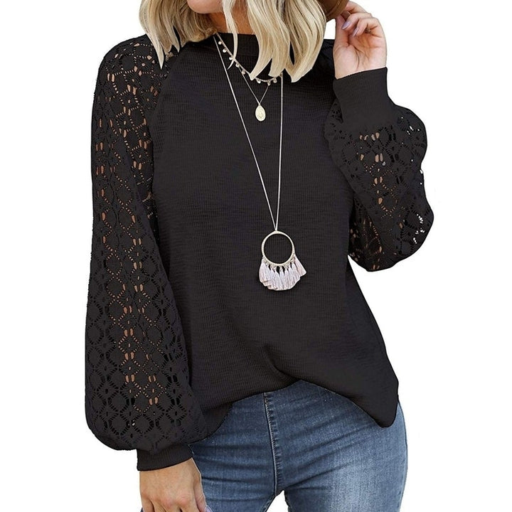 Womens Long Sleeve Tops Lace Casual Loose Blouses T Shirts Image 1