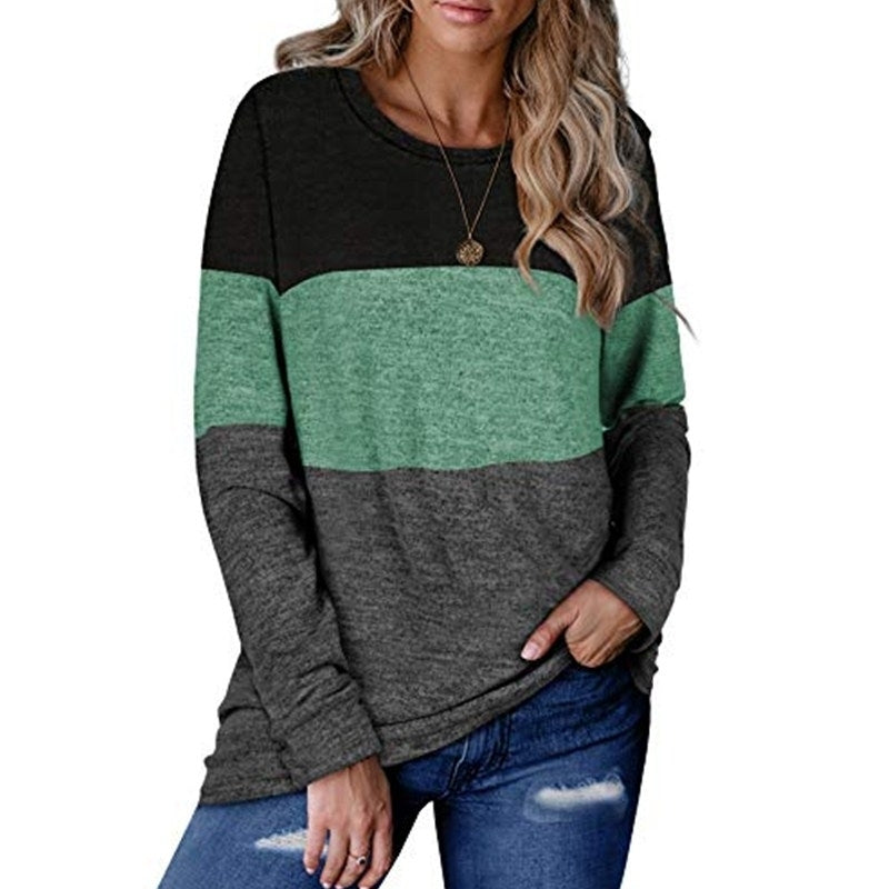 Womens Sweaters Long Sleeve Color Block Casual Round Neck Tunic Tops Image 6