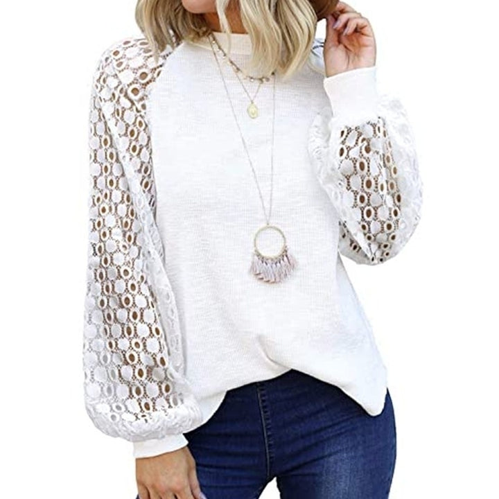 Womens Long Sleeve Tops Lace Casual Loose Blouses T Shirts Image 3