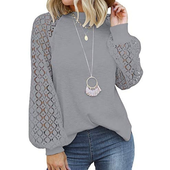 Womens Long Sleeve Tops Lace Casual Loose Blouses T Shirts Image 4