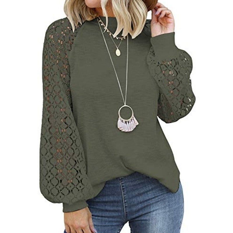 Womens Long Sleeve Tops Lace Casual Loose Blouses T Shirts Image 6