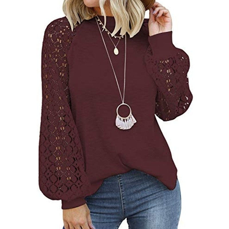 Womens Long Sleeve Tops Lace Casual Loose Blouses T Shirts Image 7