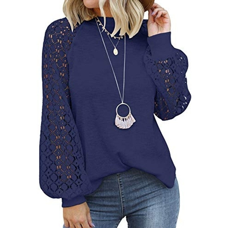 Womens Long Sleeve Tops Lace Casual Loose Blouses T Shirts Image 8