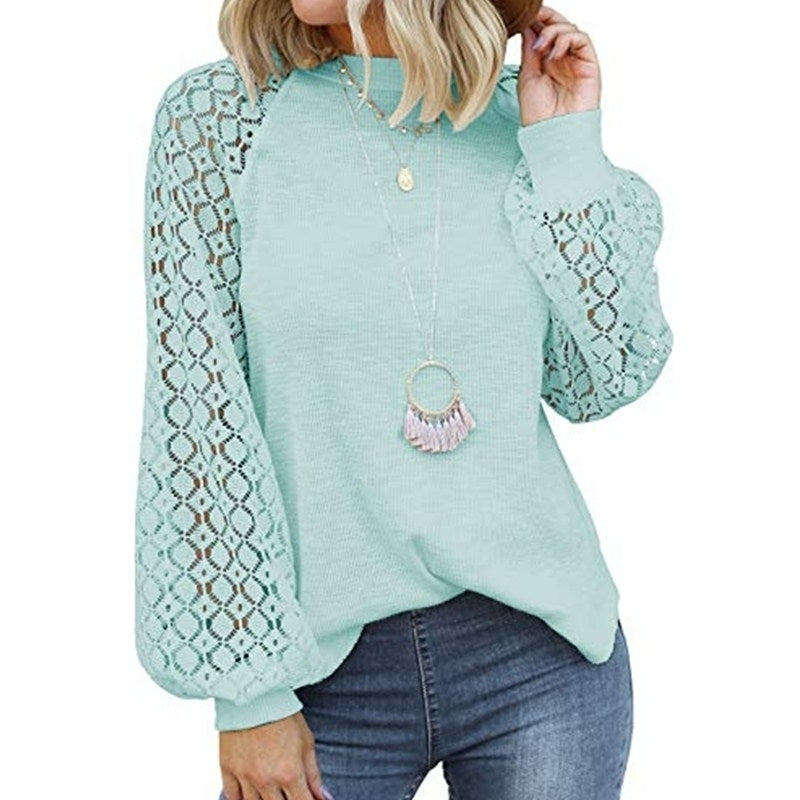 Womens Long Sleeve Tops Lace Casual Loose Blouses T Shirts Image 9