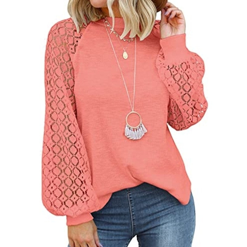 Womens Long Sleeve Tops Lace Casual Loose Blouses T Shirts Image 10