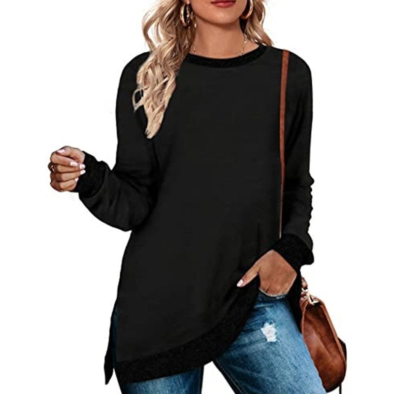 Womens Long Sleeve Sweatshirts Color Block Crewneck Sweaters Tunic Tops Image 2