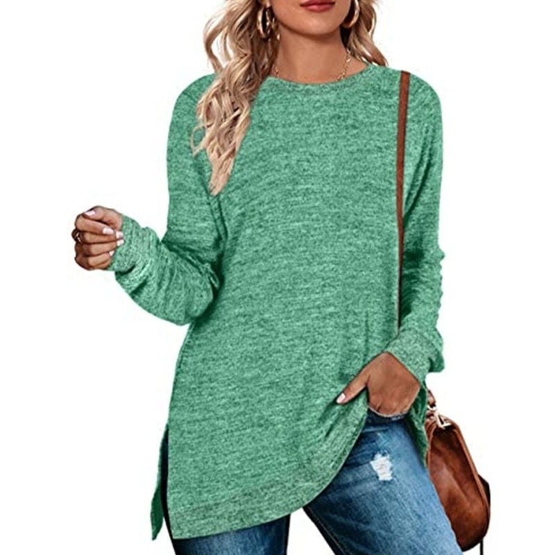 Womens Long Sleeve Sweatshirts Color Block Crewneck Sweaters Tunic Tops Image 3