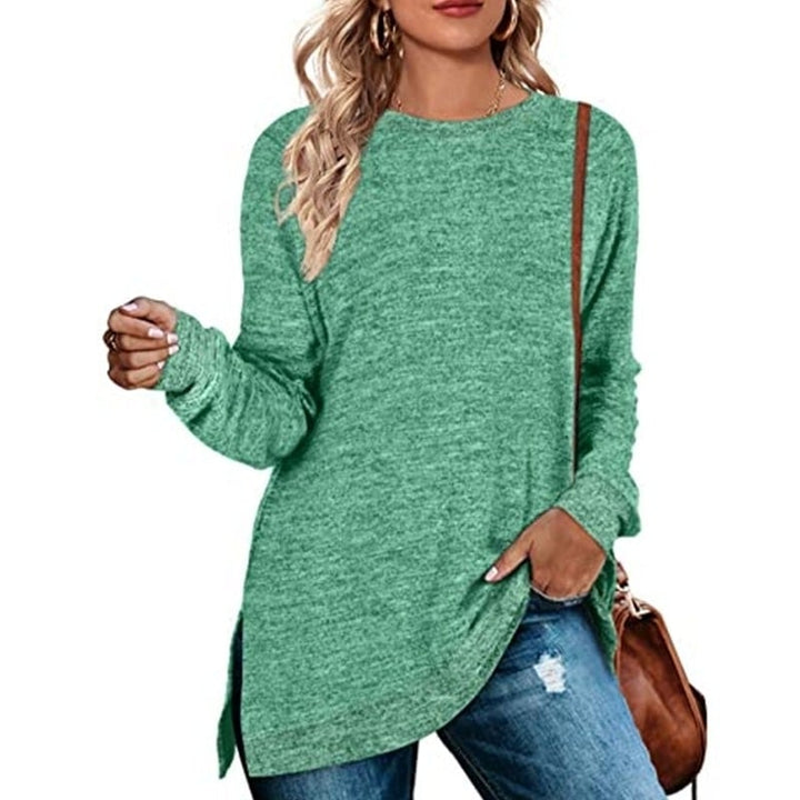 Womens Long Sleeve Sweatshirts Color Block Crewneck Sweaters Tunic Tops Image 1