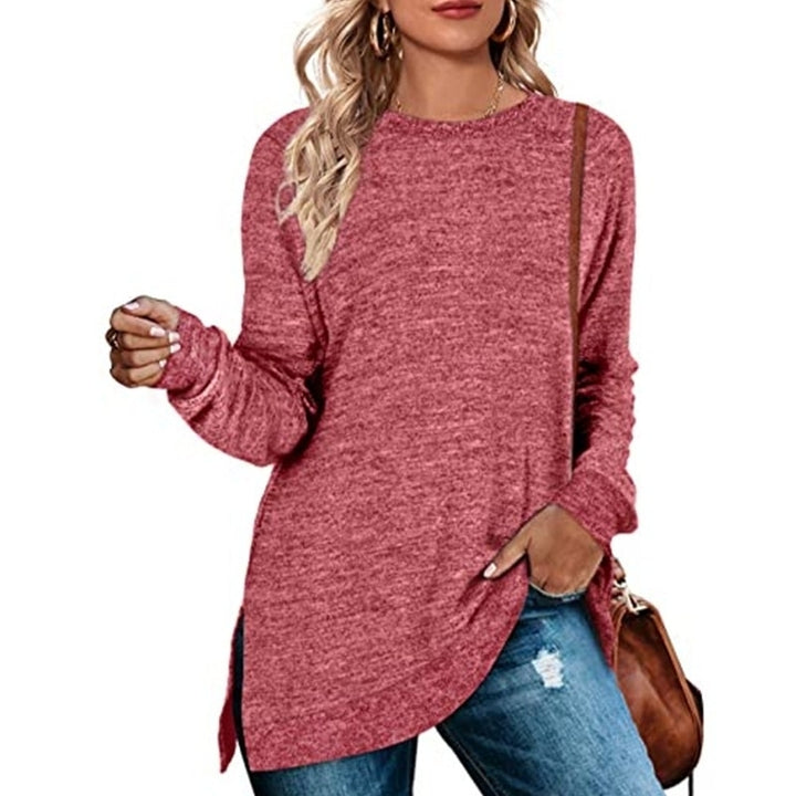 Womens Long Sleeve Sweatshirts Color Block Crewneck Sweaters Tunic Tops Image 4