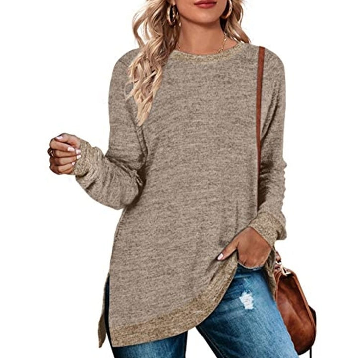 Womens Long Sleeve Sweatshirts Color Block Crewneck Sweaters Tunic Tops Image 4