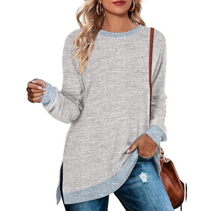 Womens Long Sleeve Sweatshirts Color Block Crewneck Sweaters Tunic Tops Image 6