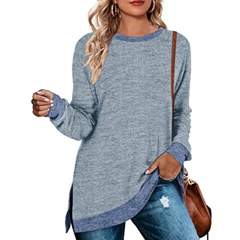 Womens Long Sleeve Sweatshirts Color Block Crewneck Sweaters Tunic Tops Image 8