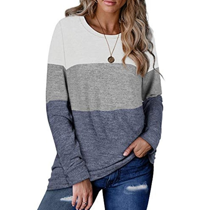 Womens Sweaters Long Sleeve Color Block Casual Round Neck Tunic Tops Image 9